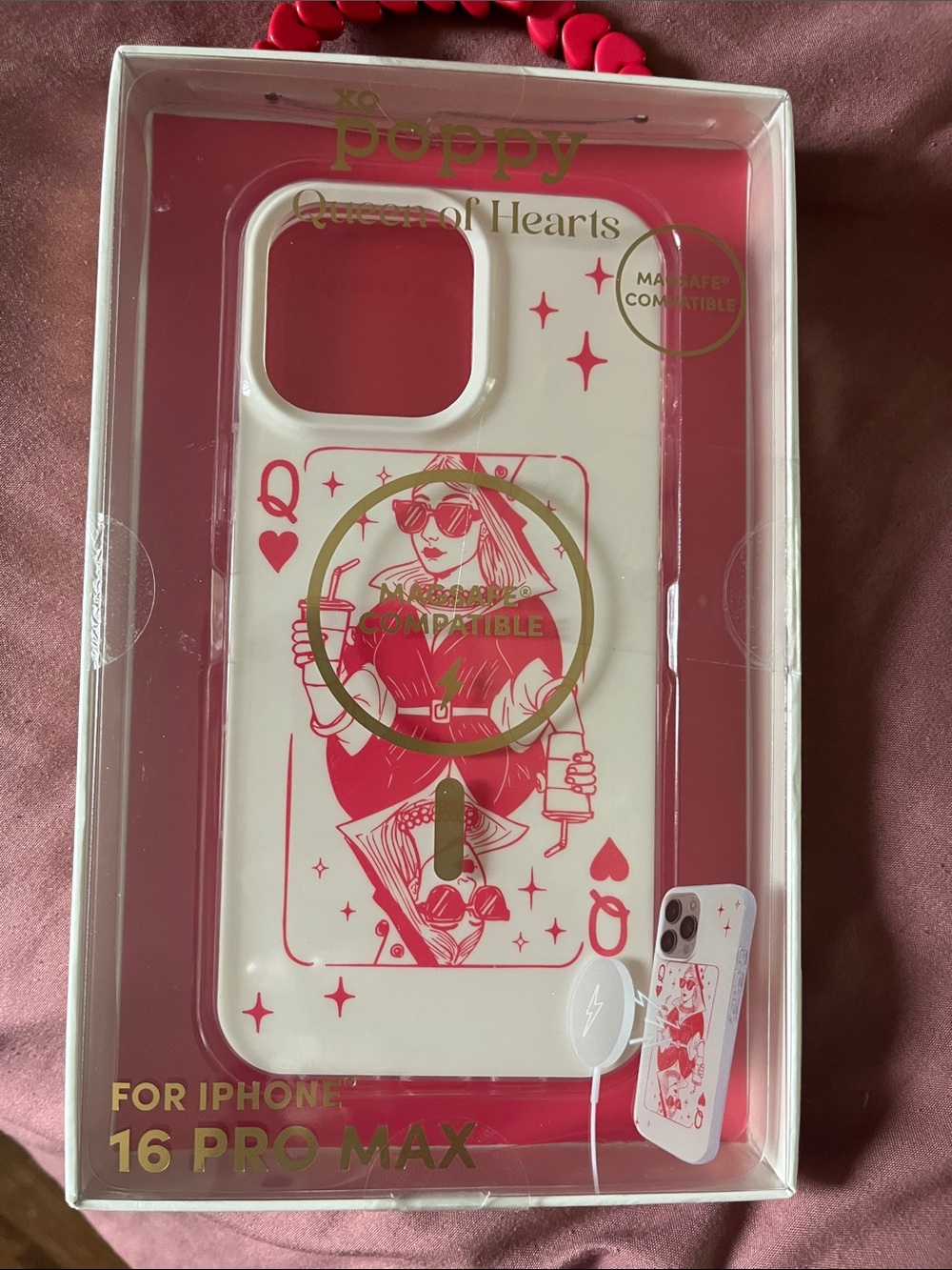 Poppy Queen of Hearts MagSafe iPhone 16 Pro Max Case - White & Pink